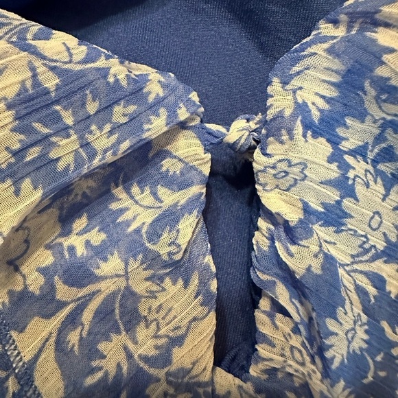 ZARA Womens Long Sleeve Ruffle Romper One Piece Blue Floral Size M  V-neck(E5 - Picture 12 of 12